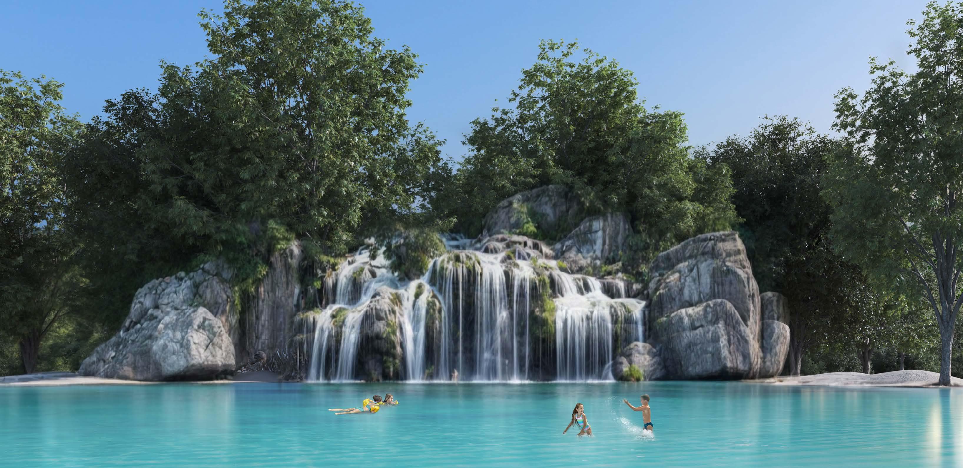 Swimmable Forest Lagoon With Waterfall