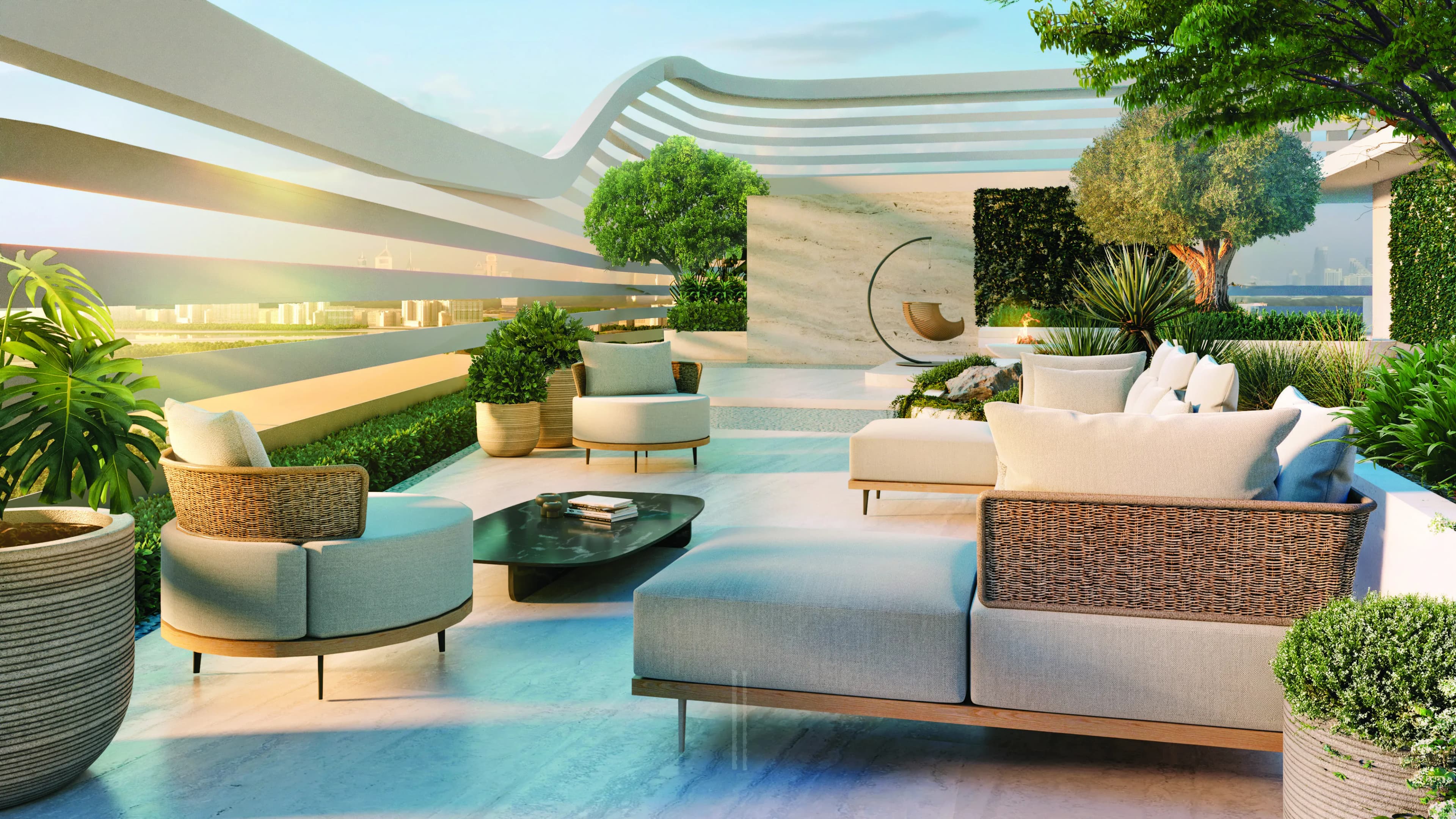 Tranquility Seating with Bonsai Trees